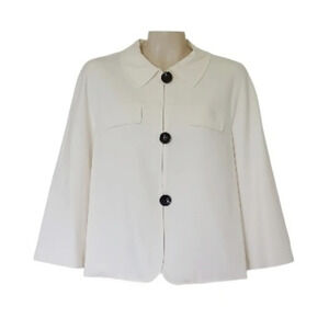 Talbots Italian Fabric Cropped Ivory Jacket Blazer Coastal Business Casual 14